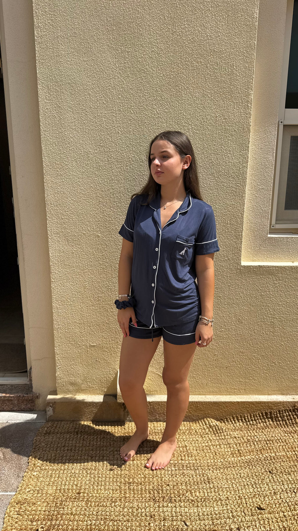Oxford Navy Short Pajama Set