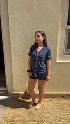Oxford Navy Short Pajama Set