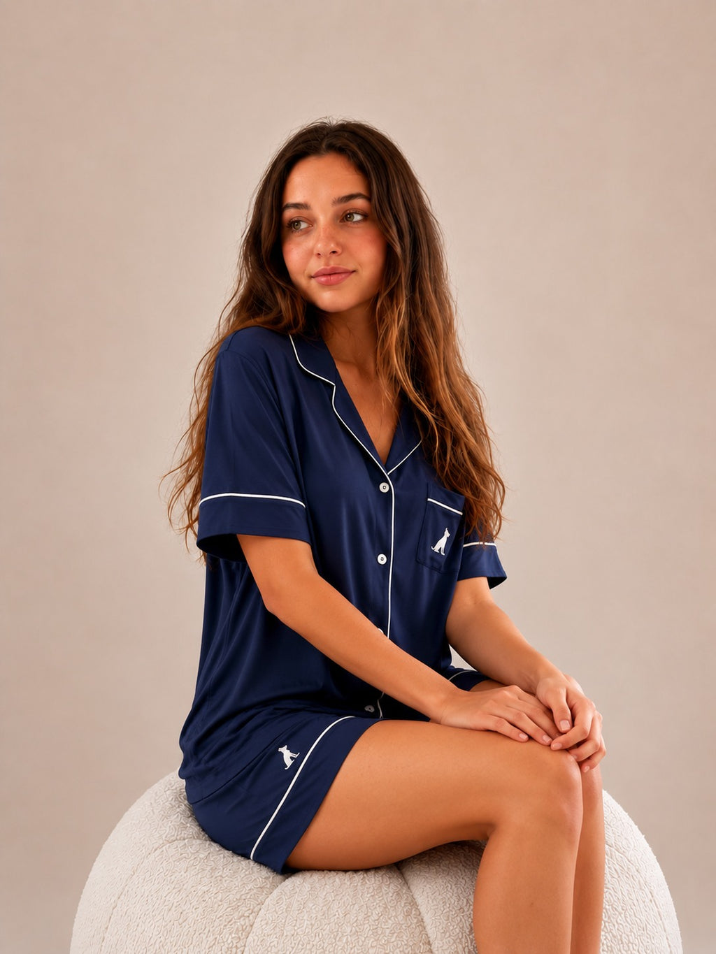 Oxford Navy Pajamas - SHORT SET