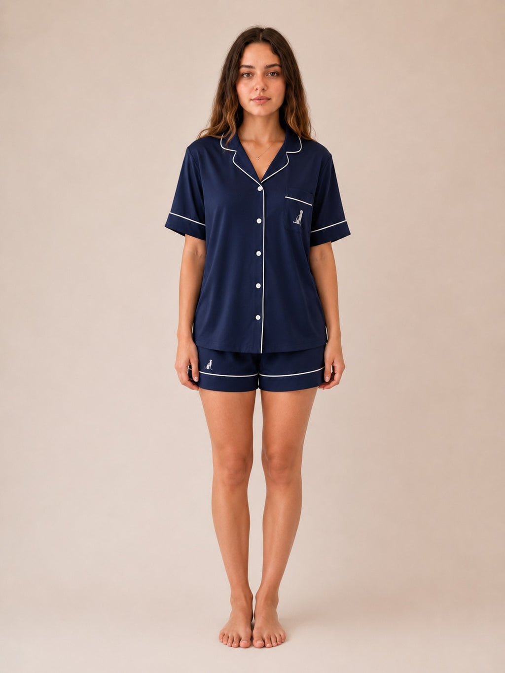 Oxford Navy Pajamas - SHORT SET
