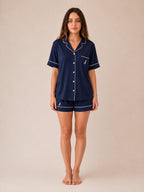 Oxford Navy Pajamas - SHORT SET