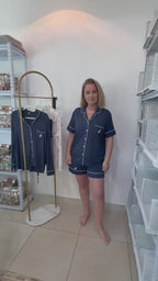 Oxford Navy Pajamas - SHORT SET